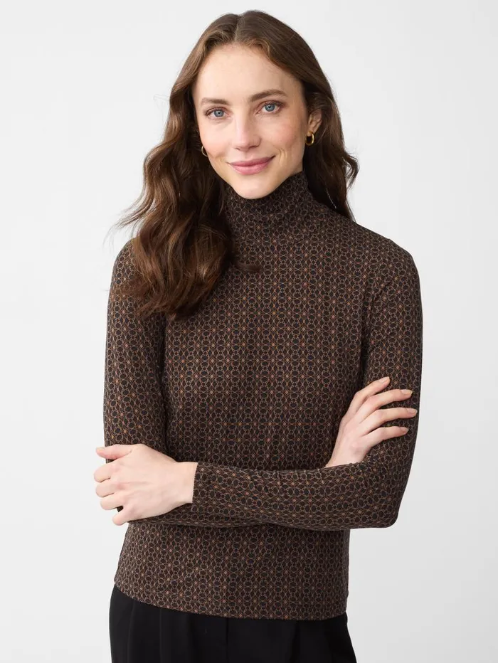 JMcLaughlin Nadia Turtleneck In Cypruss Point Geo Blackbrown Women Shirts and Tops