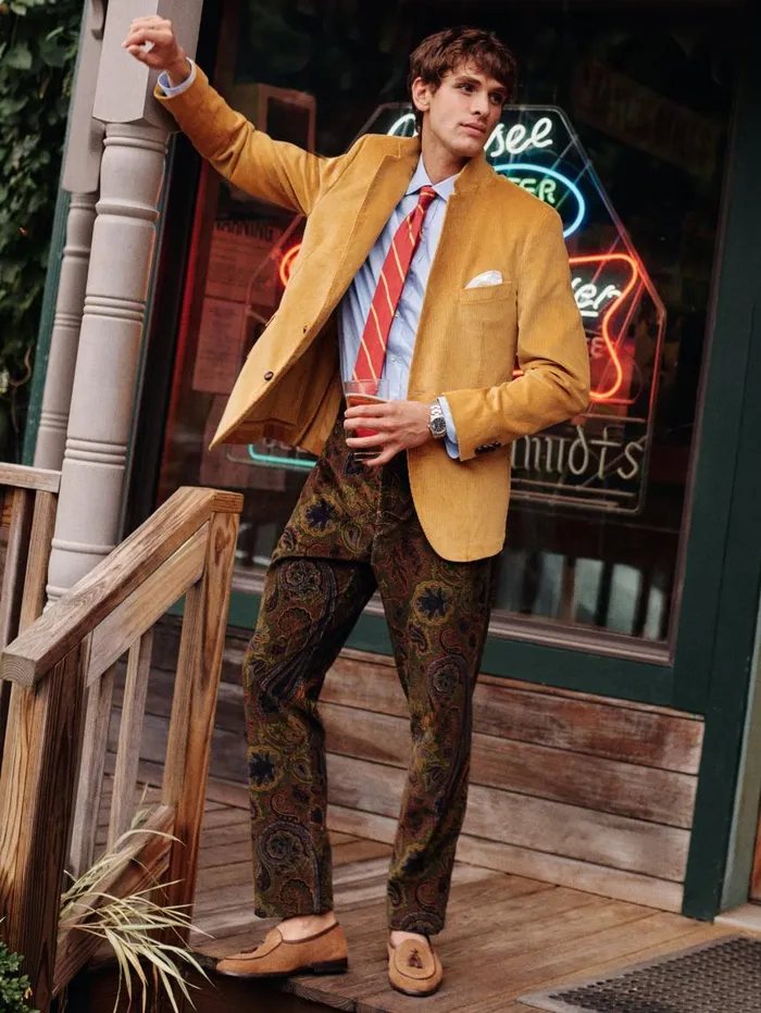 JMcLaughlin Oxford Pants In Paisley Redgreenyellow Men Pants