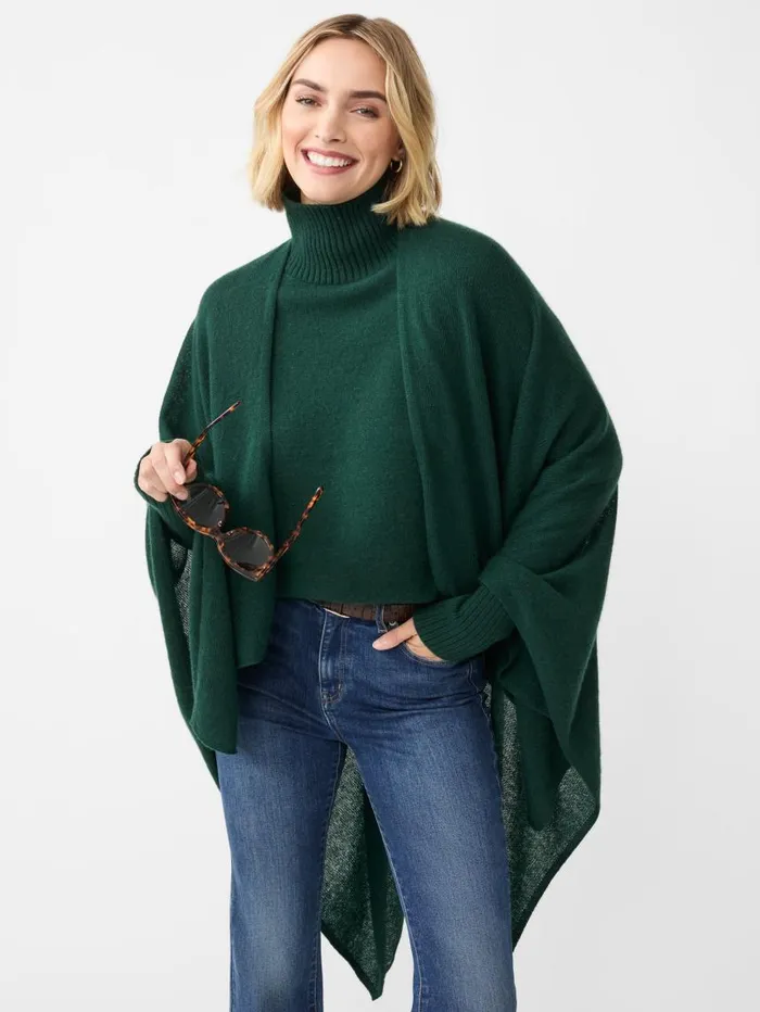 JMcLaughlin Rossi Cashmere Wrap Emerald Green Women Jackets and Outerwear