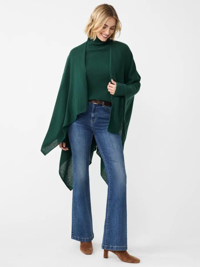 JMcLaughlin Rossi Cashmere Wrap Emerald Green Women Jackets and Outerwear