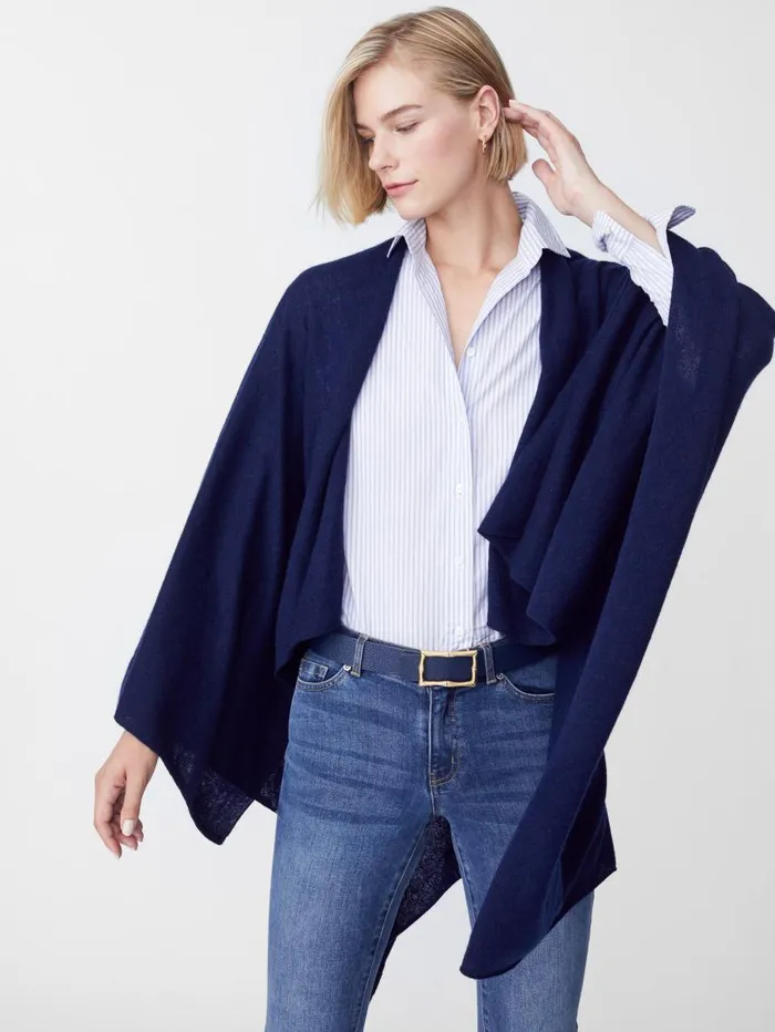 JMcLaughlin Rossi Cashmere Wrap Navy Women Jackets and Outerwear