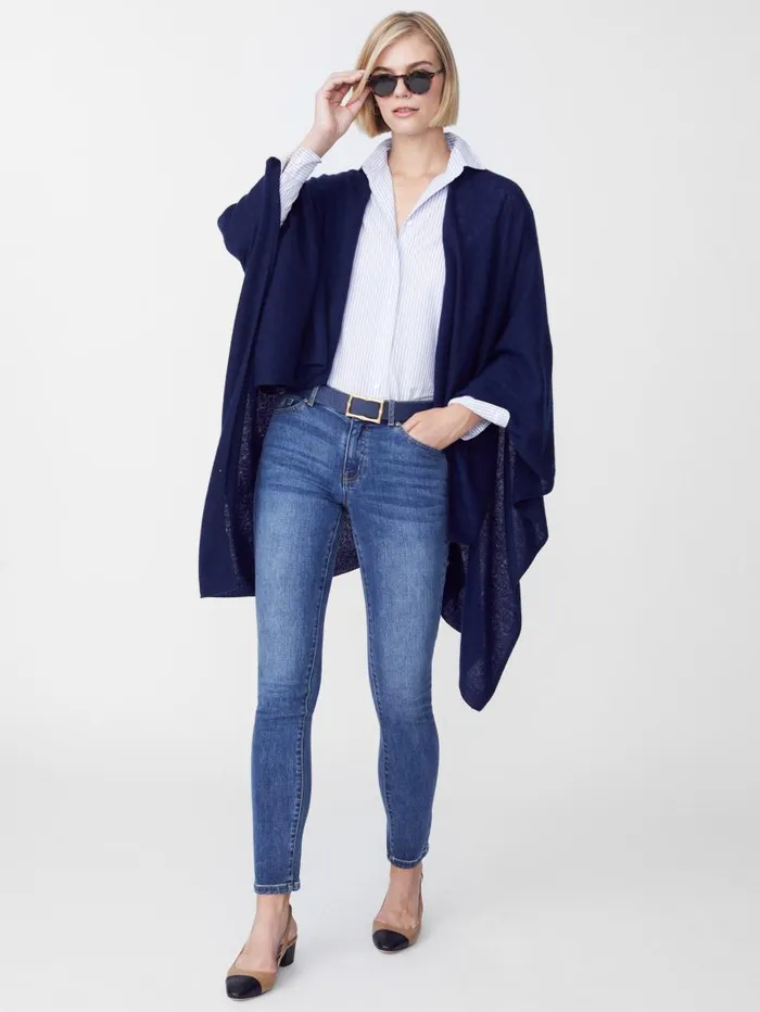 JMcLaughlin Rossi Cashmere Wrap Navy Women Jackets and Outerwear JMcLaughlin Rossi Cashmere Wrap Navy Women Jackets and Outerwear