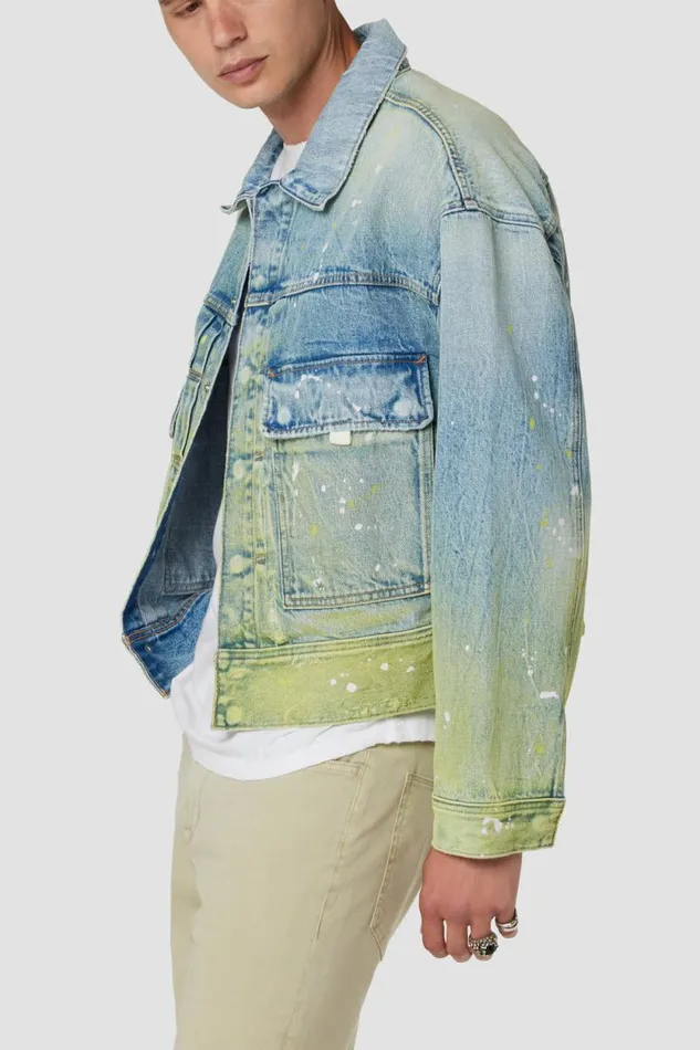 Jackets and Outerwear Men Hudson Jeans Boxy Trucker Jacket Gradient Lime Jackets and Outerwear Men Hudson Jeans Boxy Trucker Jacket Gradient Lime