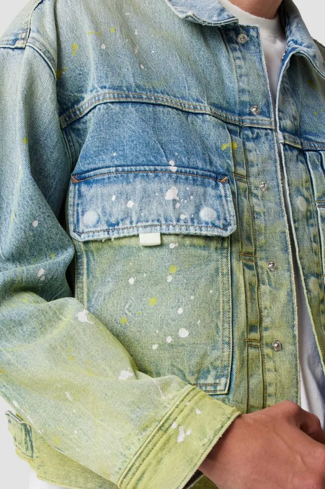Jackets and Outerwear Men Hudson Jeans Boxy Trucker Jacket Gradient Lime Jackets and Outerwear Men Hudson Jeans Boxy Trucker Jacket Gradient Lime