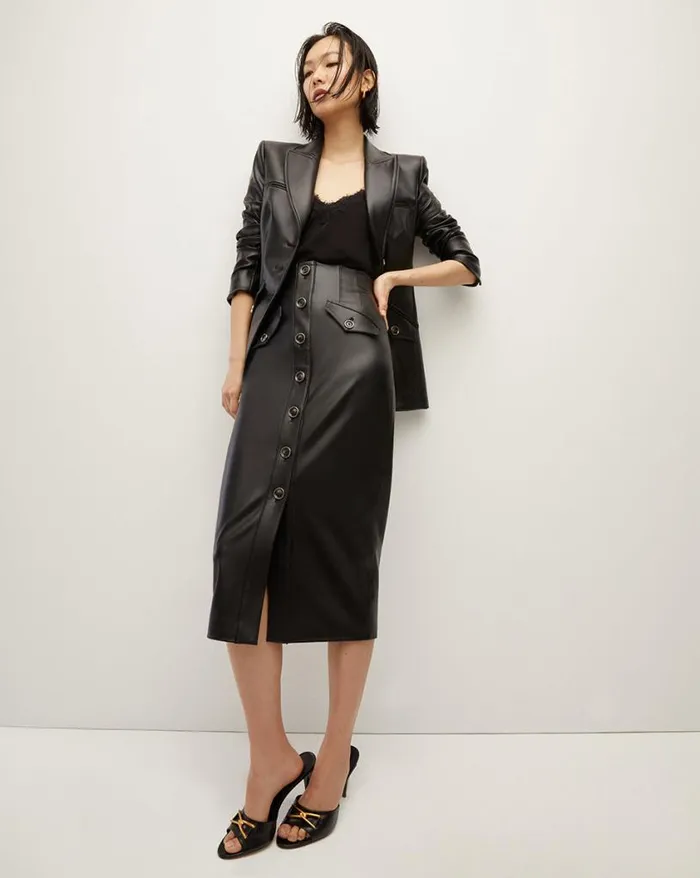 Jackets and Outerwear ShopJackets Veronica Beard Anoki Vegan Leather Dickey Jacket Black