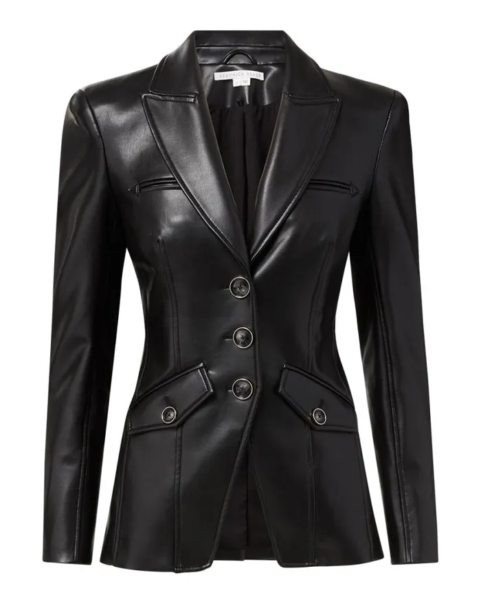 Jackets and Outerwear ShopJackets Veronica Beard Anoki Vegan Leather Dickey Jacket Black