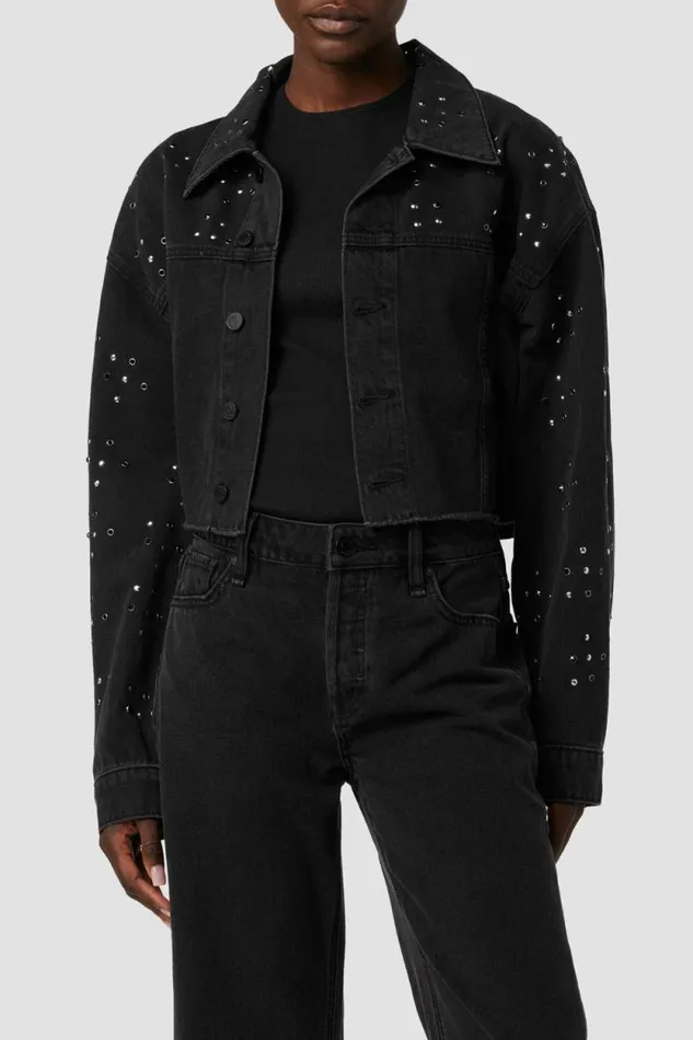 Jackets and Outerwear Women Hudson Jeans Micro Cropped Jacket Black Glitter
