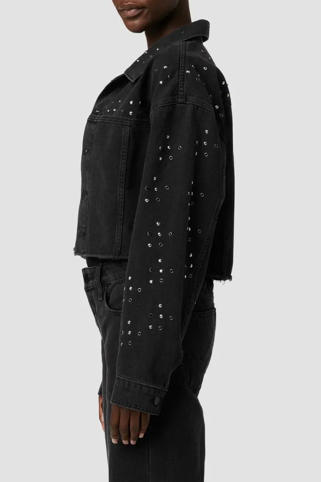 Jackets and Outerwear Women Hudson Jeans Micro Cropped Jacket Black Glitter