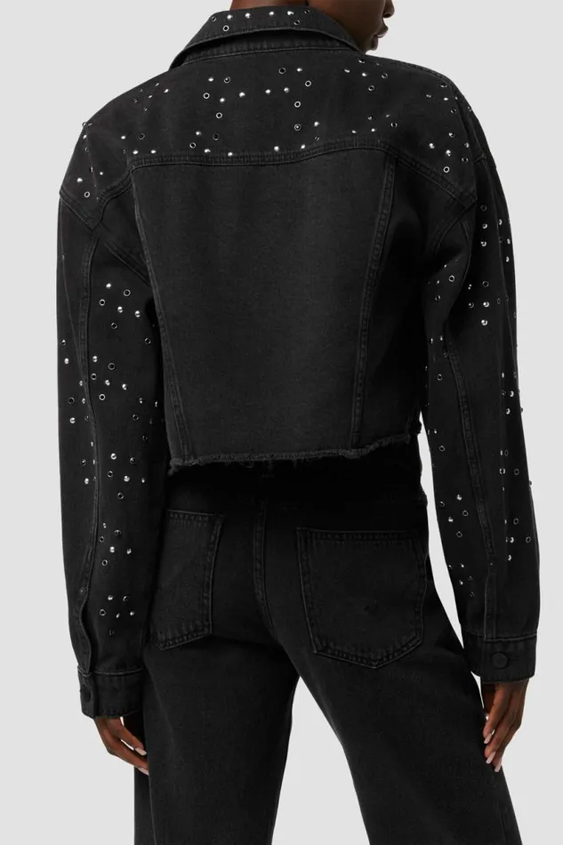 Jackets and Outerwear Women Hudson Jeans Micro Cropped Jacket Black Glitter