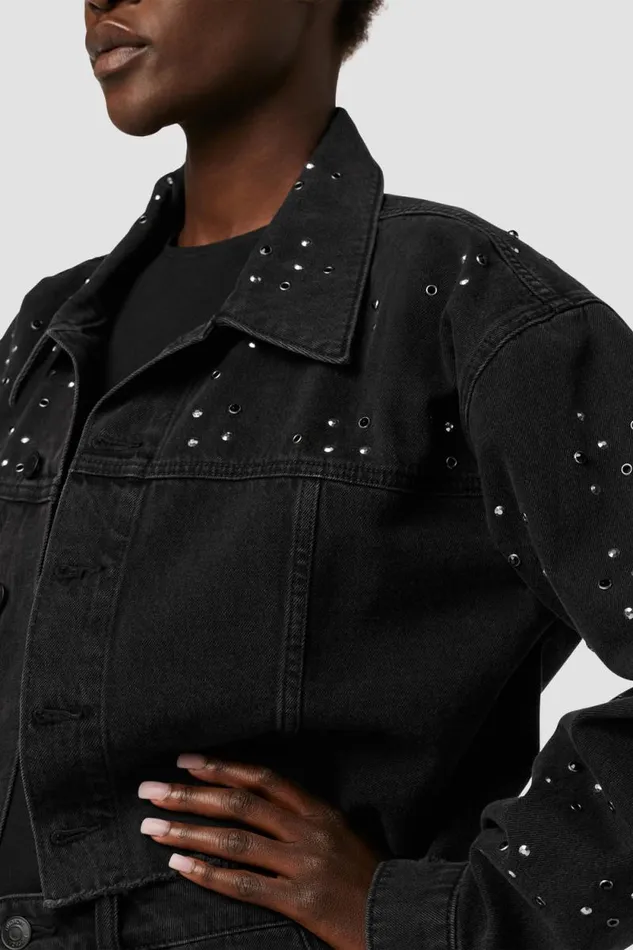 Jackets and Outerwear Women Hudson Jeans Micro Cropped Jacket Black Glitter