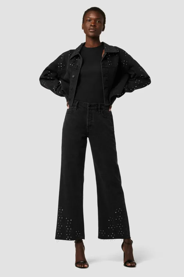 Jackets and Outerwear Women Hudson Jeans Micro Cropped Jacket Black Glitter