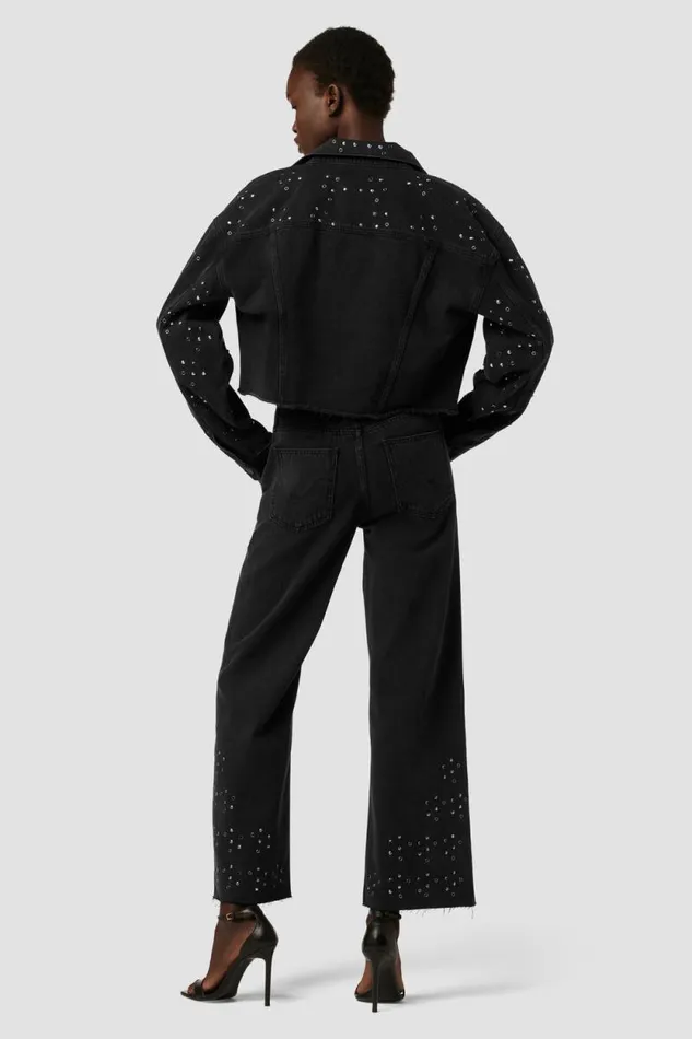 Jackets and Outerwear Women Hudson Jeans Micro Cropped Jacket Black Glitter
