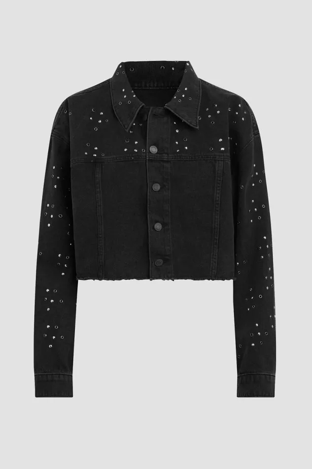 Jackets and Outerwear Women Hudson Jeans Micro Cropped Jacket Black Glitter