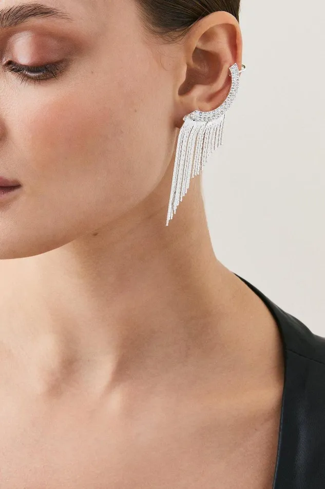 Jewellery Women Karen Millen Ear Cuff Drop Detail Earring Silver