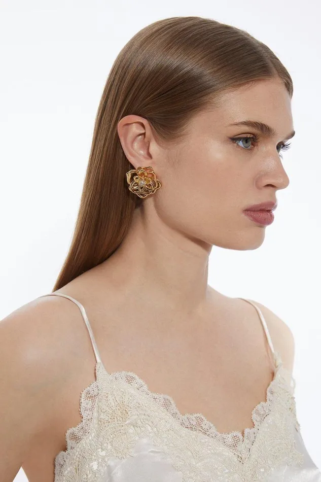 Jewellery Women Karen Millen Flower Stud Statement Earring Gold