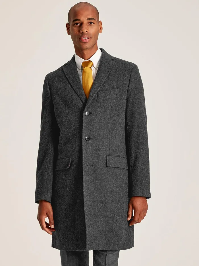 Joules Coats and Jackets Charcoal Grey Wool Rich Herringbone Epsom Coat 8211 Men