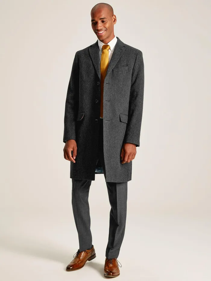 Joules Coats and Jackets Charcoal Grey Wool Rich Herringbone Epsom Coat 8211 Men