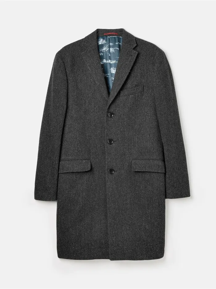 Joules Coats and Jackets Charcoal Grey Wool Rich Herringbone Epsom Coat 8211 Men