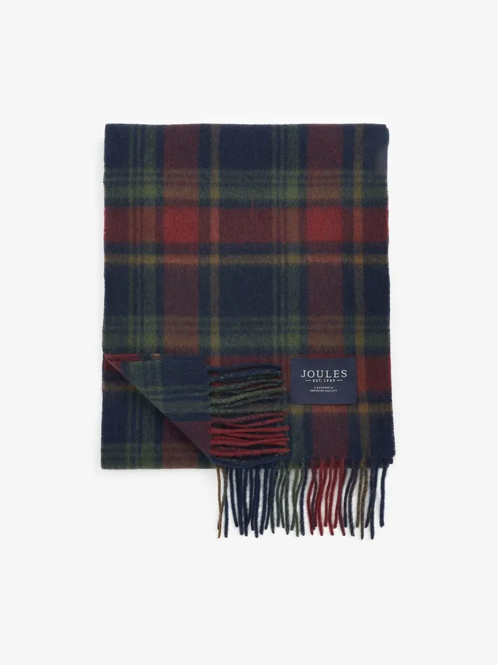 Joules Hats Gloves and Scarves RedNavy Check Wool Scarf 8211 Men