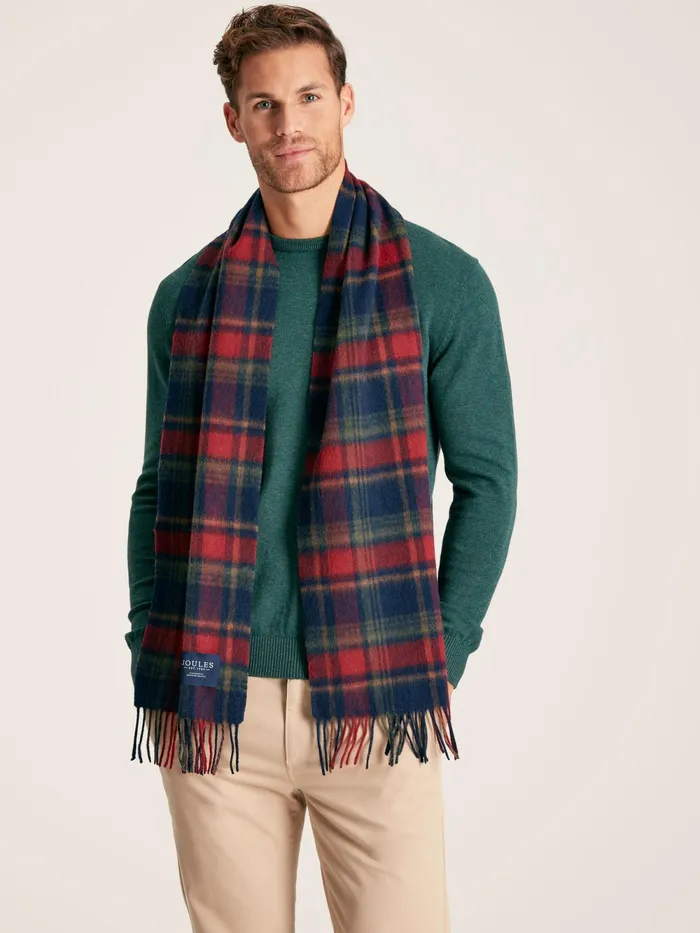 Joules Hats Gloves and Scarves RedNavy Check Wool Scarf 8211 Men