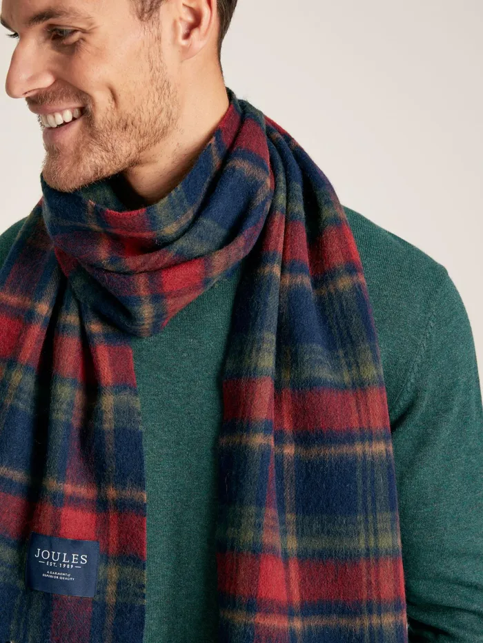 Joules Hats Gloves and Scarves RedNavy Check Wool Scarf 8211 Men