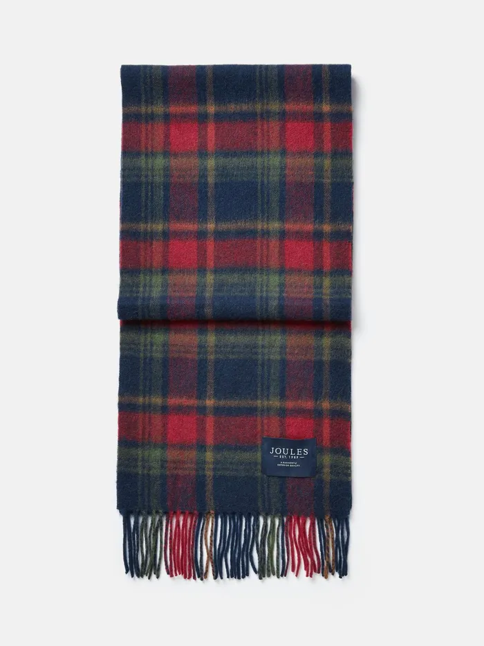 Joules Hats Gloves and Scarves RedNavy Check Wool Scarf 8211 Men