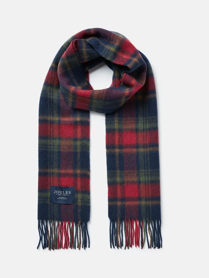 Joules Hats Gloves and Scarves RedNavy Check Wool Scarf 8211 Men