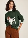 Joules Knitwear Green Dog Intarsia Crew Neck Jumper 8211 Women