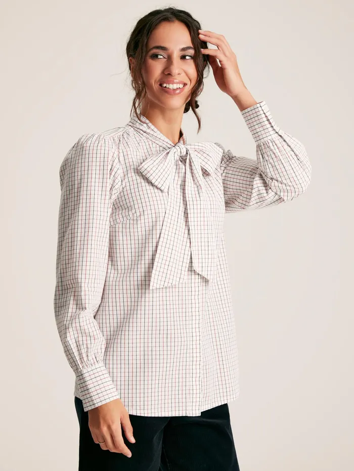 Joules Shirts and Blouses Multi Check Tie Neck Blouse 8211 Women