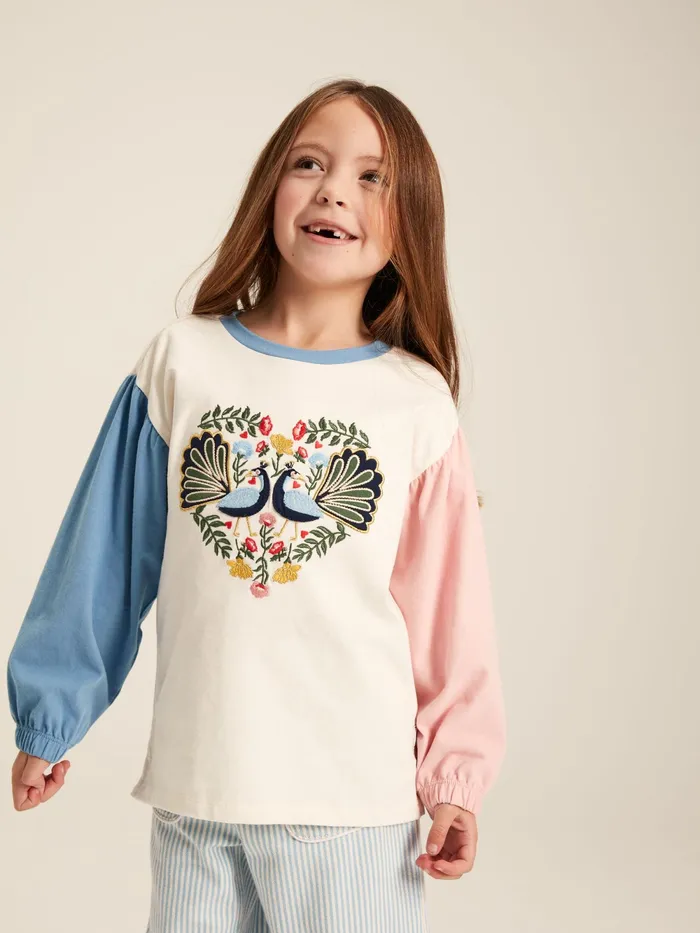 Joules Tops and Tshirts Cream Long Sleeve Embroidered Artwork Top 8211 Girls