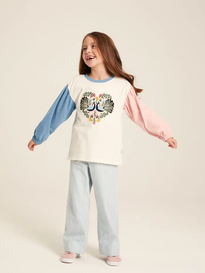 Joules Tops and Tshirts Cream Long Sleeve Embroidered Artwork Top 8211 Girls