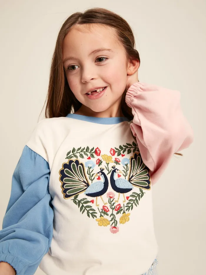 Joules Tops and Tshirts Cream Long Sleeve Embroidered Artwork Top 8211 Girls