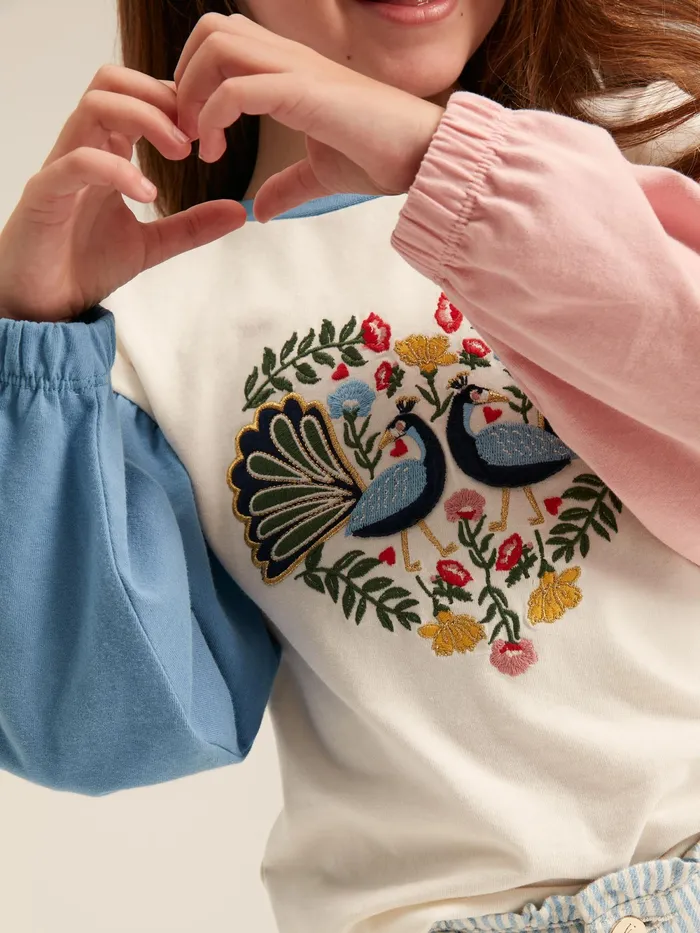 Joules Tops and Tshirts Cream Long Sleeve Embroidered Artwork Top 8211 Girls