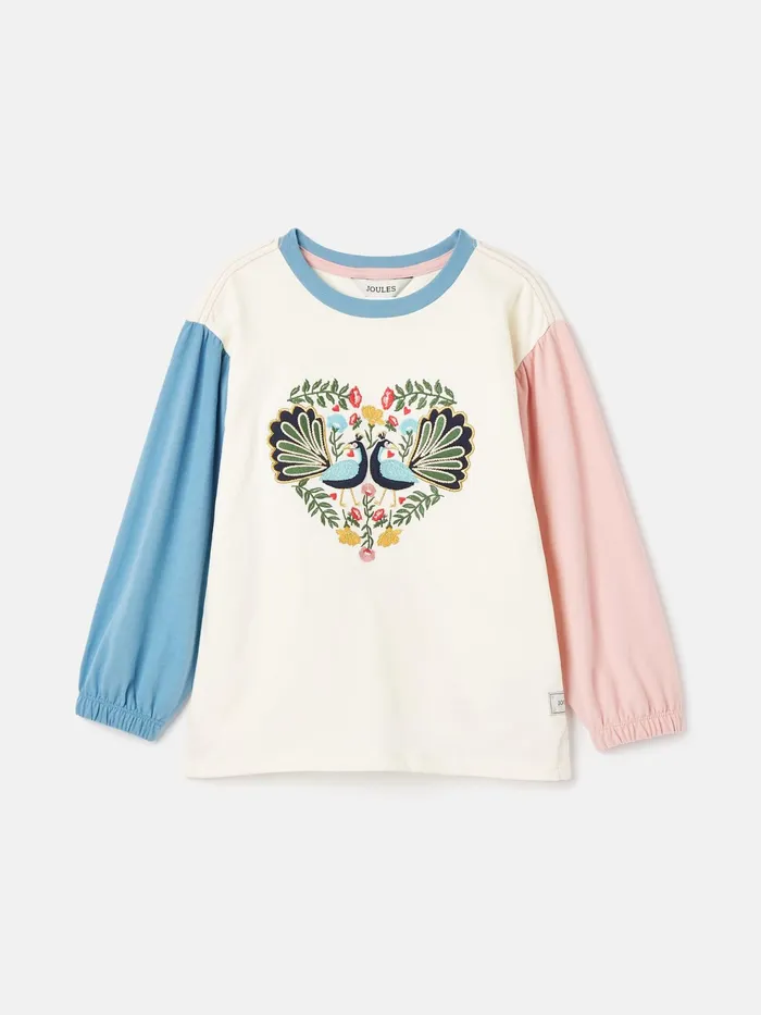 Joules Tops and Tshirts Cream Long Sleeve Embroidered Artwork Top 8211 Girls