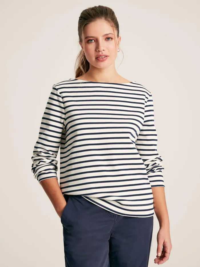 Joules Tops CreamNavy Striped Boat Neck Breton Top 8211 Women