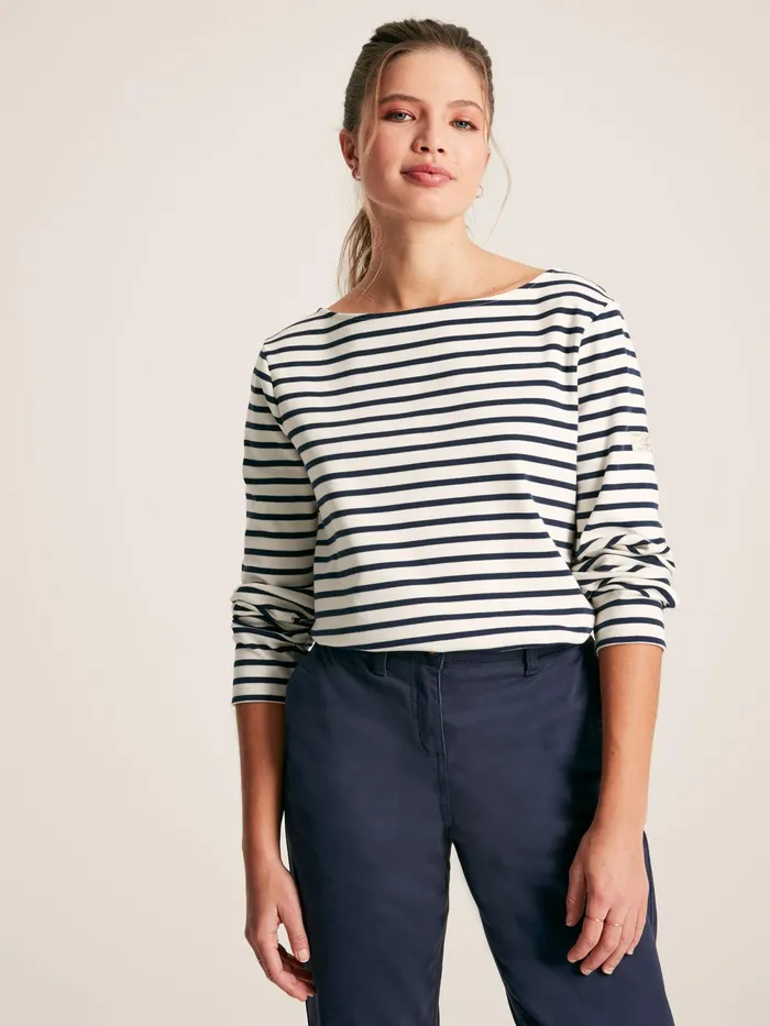 Joules Tops CreamNavy Striped Boat Neck Breton Top 8211 Women