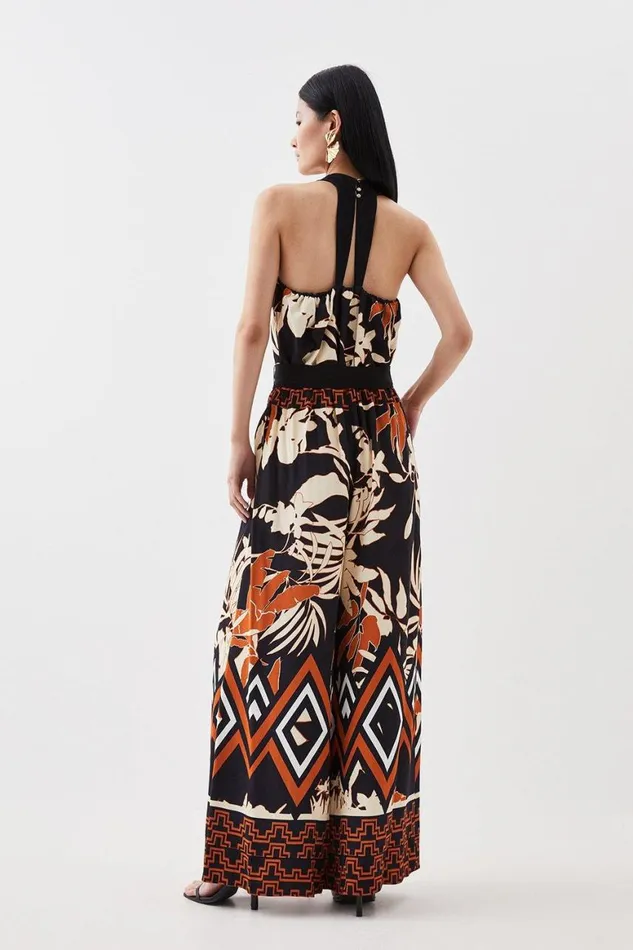 Jumpsuits Women Karen Millen Abstract Floral Border Printed Woven Jumpsuit Black