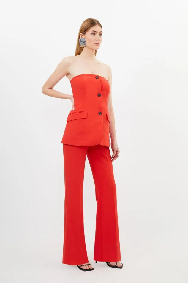 Jumpsuits Women Karen Millen Compact Stretch Tailored Button Bodice Jumpsuit Red