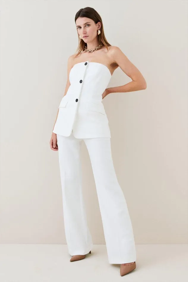 Jumpsuits Women Karen Millen Petite Compact Stretch Tailored Button Bodice Jumpsuit Ivory