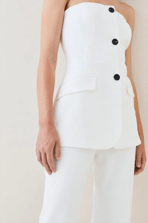Jumpsuits Women Karen Millen Petite Compact Stretch Tailored Button Bodice Jumpsuit Ivory