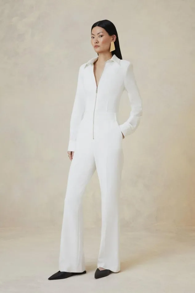 Jumpsuits Women Karen Millen Petite The Founder Compact Stretch Tailored Jumpsuit Ivory