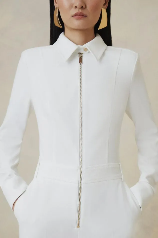 Jumpsuits Women Karen Millen Petite The Founder Compact Stretch Tailored Jumpsuit Ivory