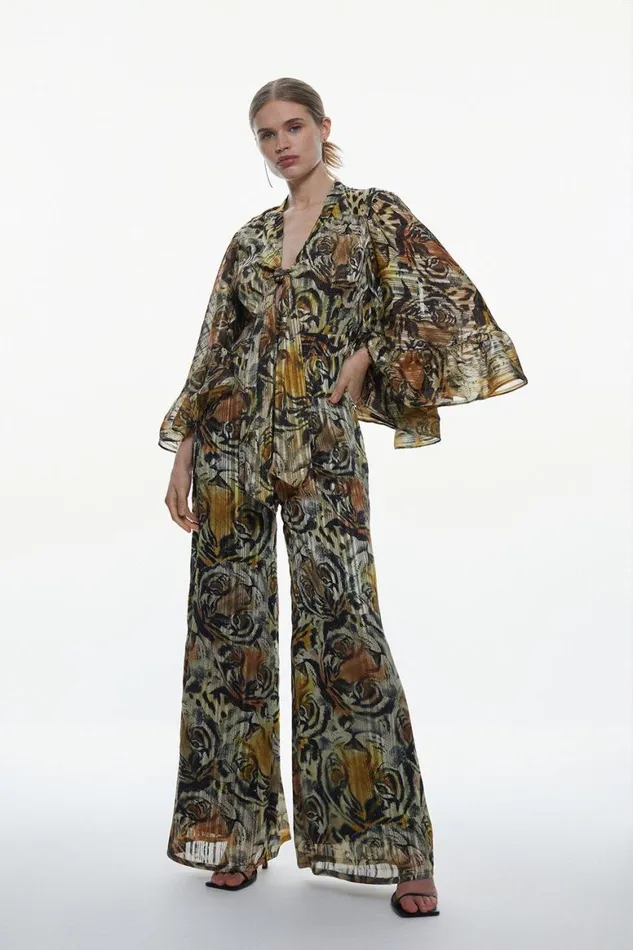 Jumpsuits Women Karen Millen Tall Tiger Printed Drama Kimono Woven Jumpsuit Animal