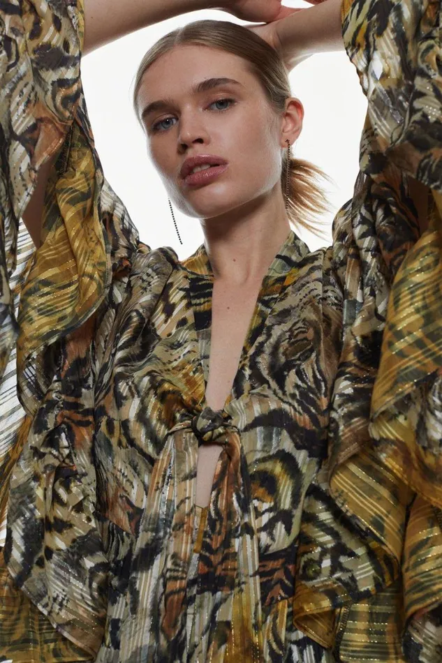 Jumpsuits Women Karen Millen Tall Tiger Printed Drama Kimono Woven Jumpsuit Animal