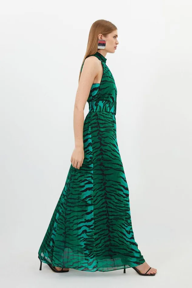 Jumpsuits Women Karen Millen Wild Tiger Printed Georgette Woven Jumpsuit Green