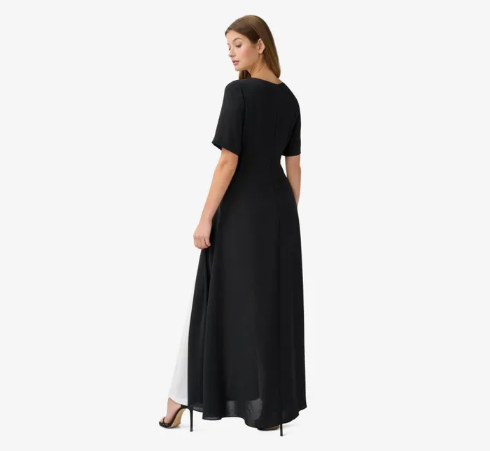 Jumpsuits Womens Adrianna Papell Colorblock Gauzy Crepe Jumpsuit With Skirt Overlay In Black Ivory