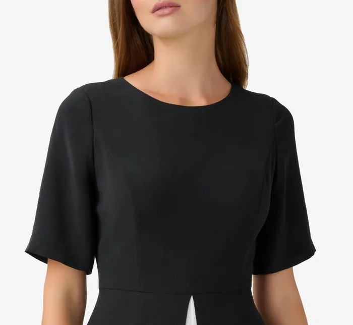 Jumpsuits Womens Adrianna Papell Colorblock Gauzy Crepe Jumpsuit With Skirt Overlay In Black Ivory
