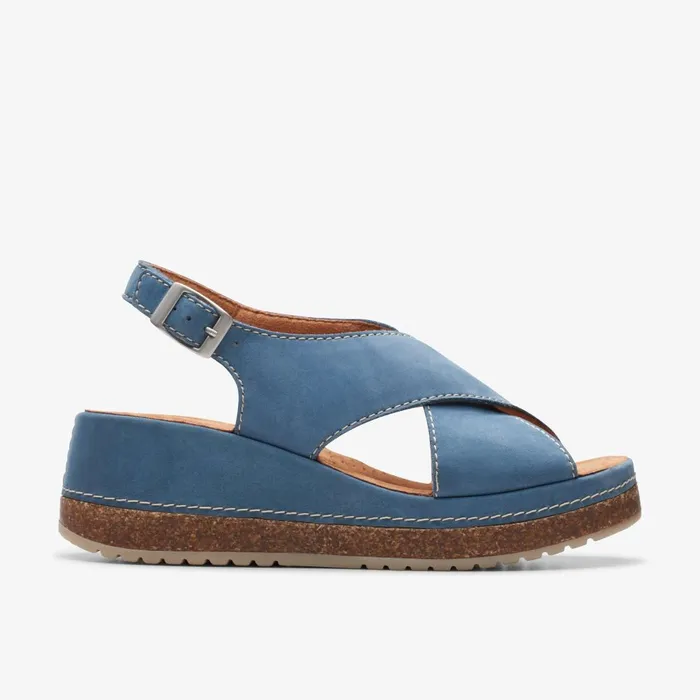Kassanda Step Blue Nubuck Women Clarks Sandals and Flip Flops