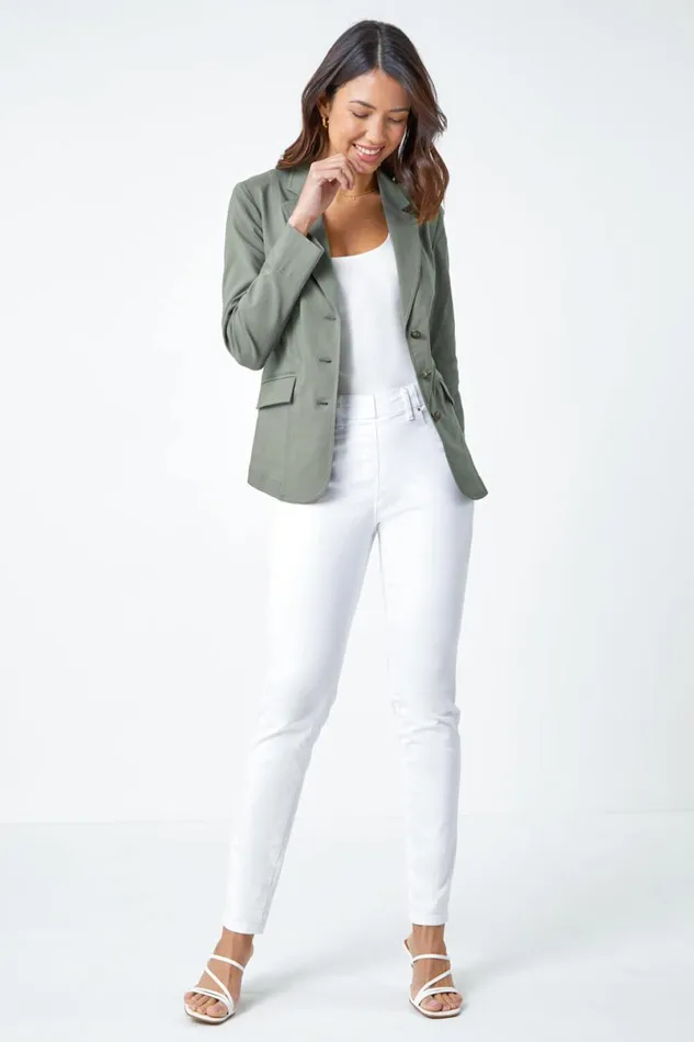 Khaki Button Detail Stretch Blazer Women Roman Coords