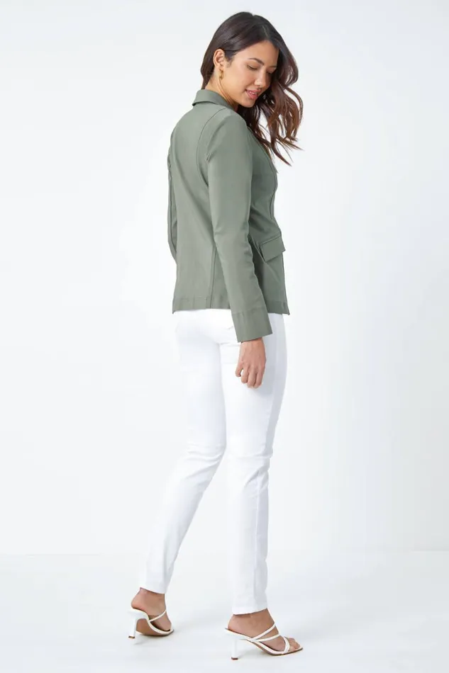 Khaki Button Detail Stretch Blazer Women Roman Coords